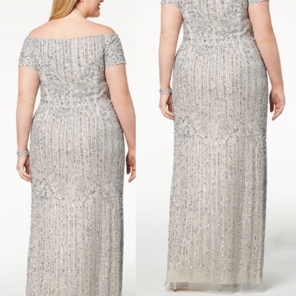 Adrianna Papell off shoulder beaded long gown - Picture 8 of 12